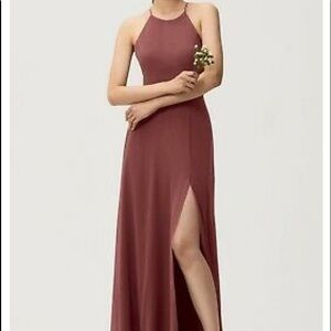JENNY YOO 1882 Cinnamon Rose KAYLA Chiffon Halter Strappy A-Line Gown - Size 14
